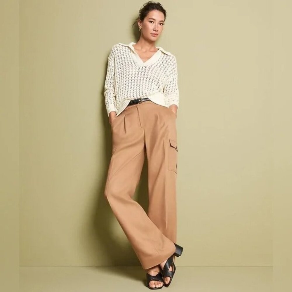 NEW Ann Taylor LOFT Linen Blend Drape Cargo Pants Brown Women's Size 4